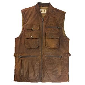 VTG Banana Republic Leather Safari Photo Vest Cotton Quilted Liner Men’s Size S